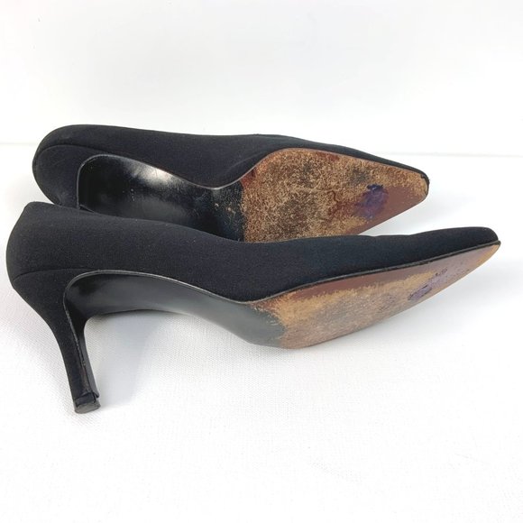Stuart Weitzman Square Toe Black Crepe Heels Pumps  Sz 8.5 - Picture 12 of 16